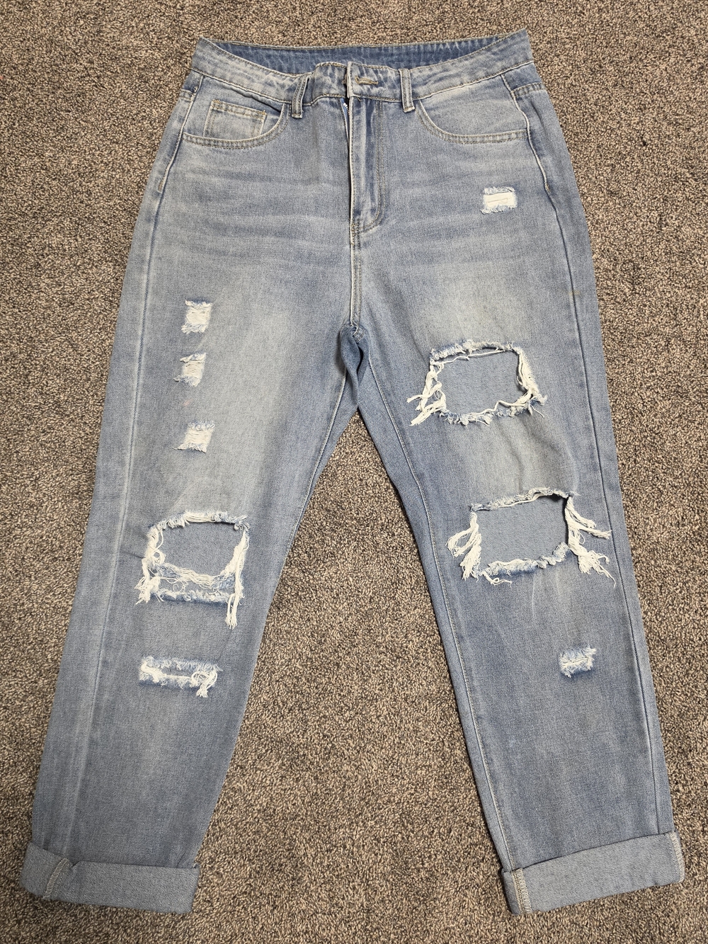 SHEIN Light Blue Distressed Boyfriend Jeans